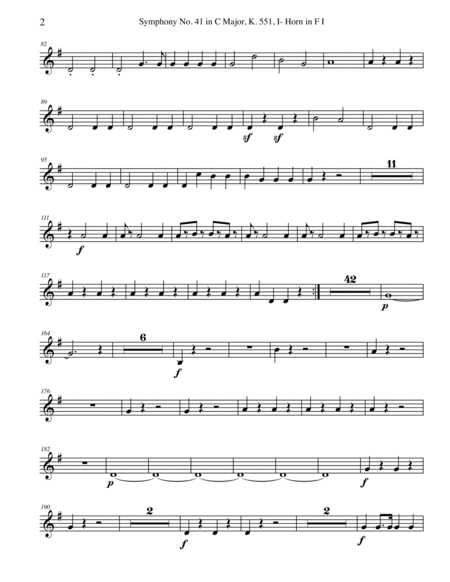 Mozart Symphony No. 41, Jupiter, Movement I - Horn in F 1 (Transposed Part), K. 551