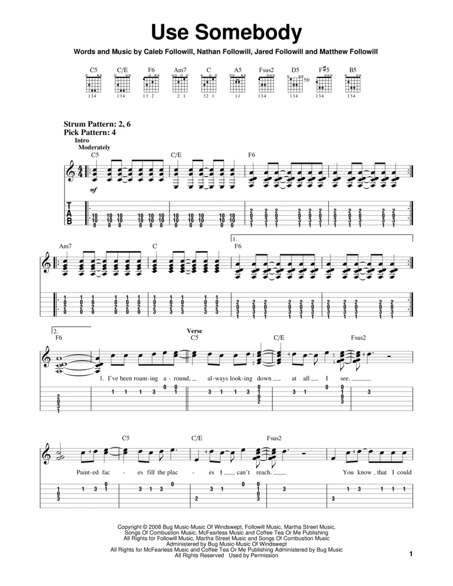 Use Somebody Acoustic Guitar scores gallery preview page 1