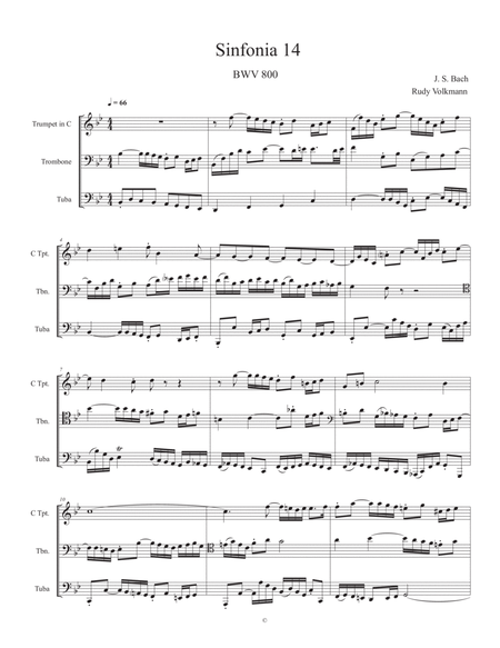 Sinfonia 14, J. S. Bach, adapted for C trumpet, Trombone, and Tuba image number null