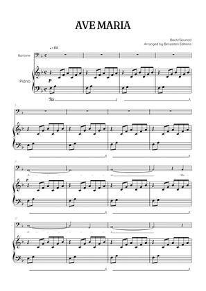 Bach / Gounod Ave Maria in F major • baritone sheet music with piano accompaniment