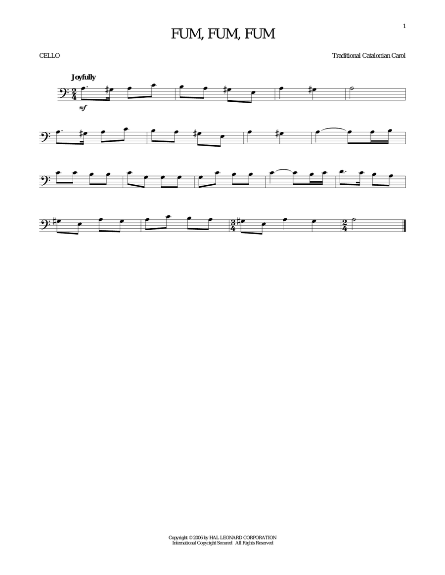 Fum, Fum, Fum Fum, Fum, Fum Cello Solo scores gallery preview page 1