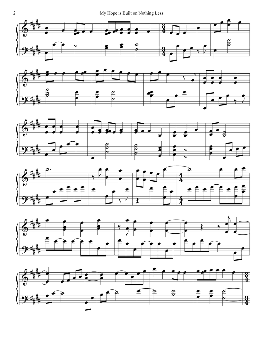 PIANO - On Christ the Solid Rock I Stand (Piano Hymns Sheet Music PDF) Piano Solo scores gallery preview page 2
