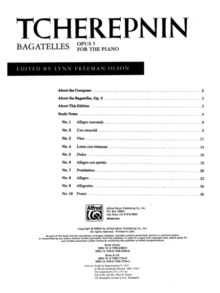 Tcherepnin -- Bagatelles, Op. 5 image number null