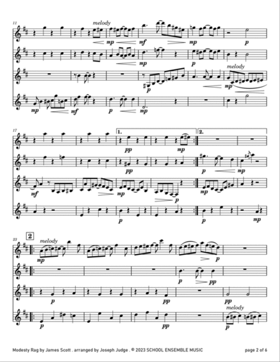 Modesty Rag by James Scott for Clarinet Quartet in Schools Clarinet Quartet scores gallery preview page 2