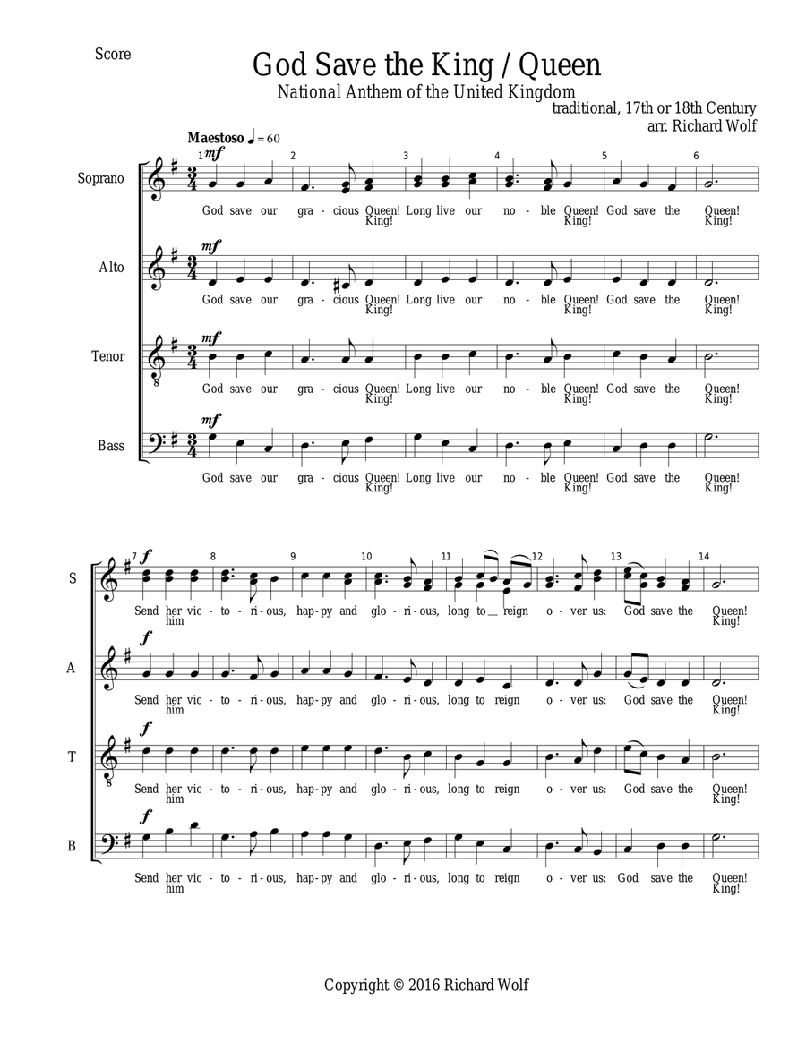 God Save the Queen / King 4-Part scores gallery preview page 1