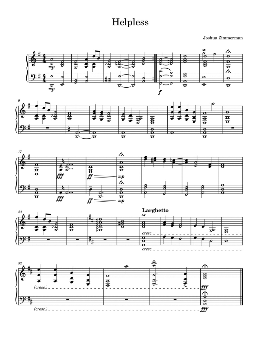 Helpless Piano Solo scores gallery preview page 1