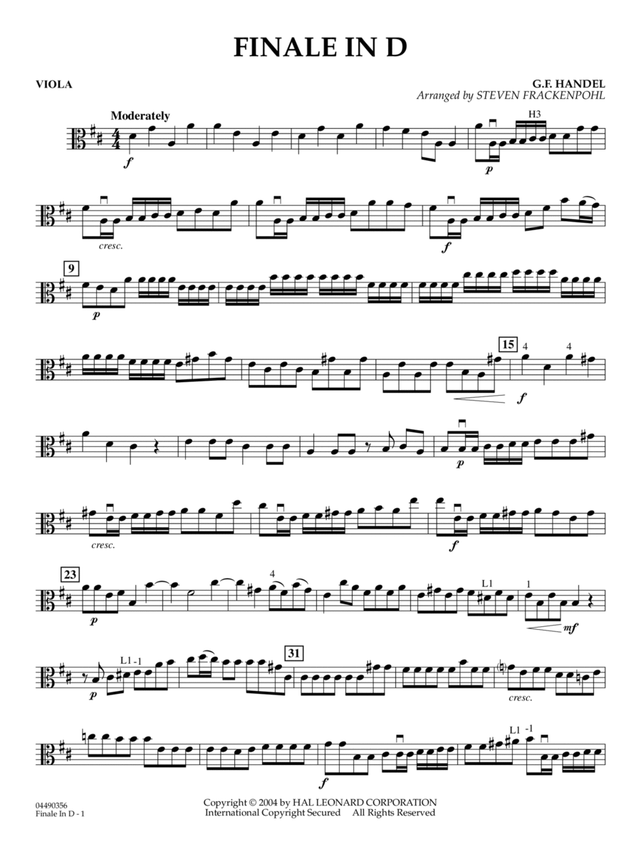 Finale In D (arr. Steven Frackenpohl) - Viola