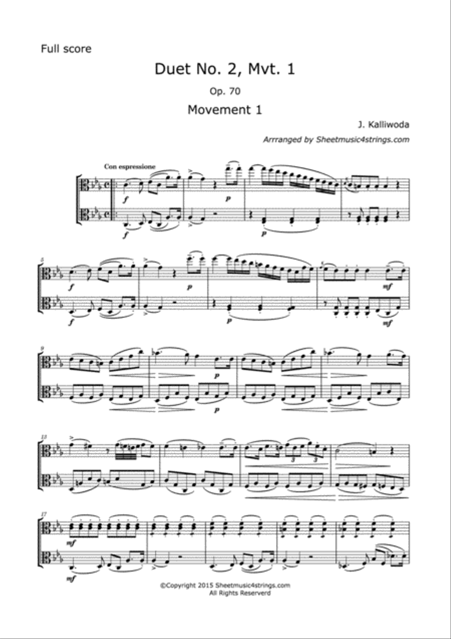 Kalliwoda, J. - Duet No.2, Mvt. 1, Op. 70 for Two Violas String Duet scores gallery preview page 2