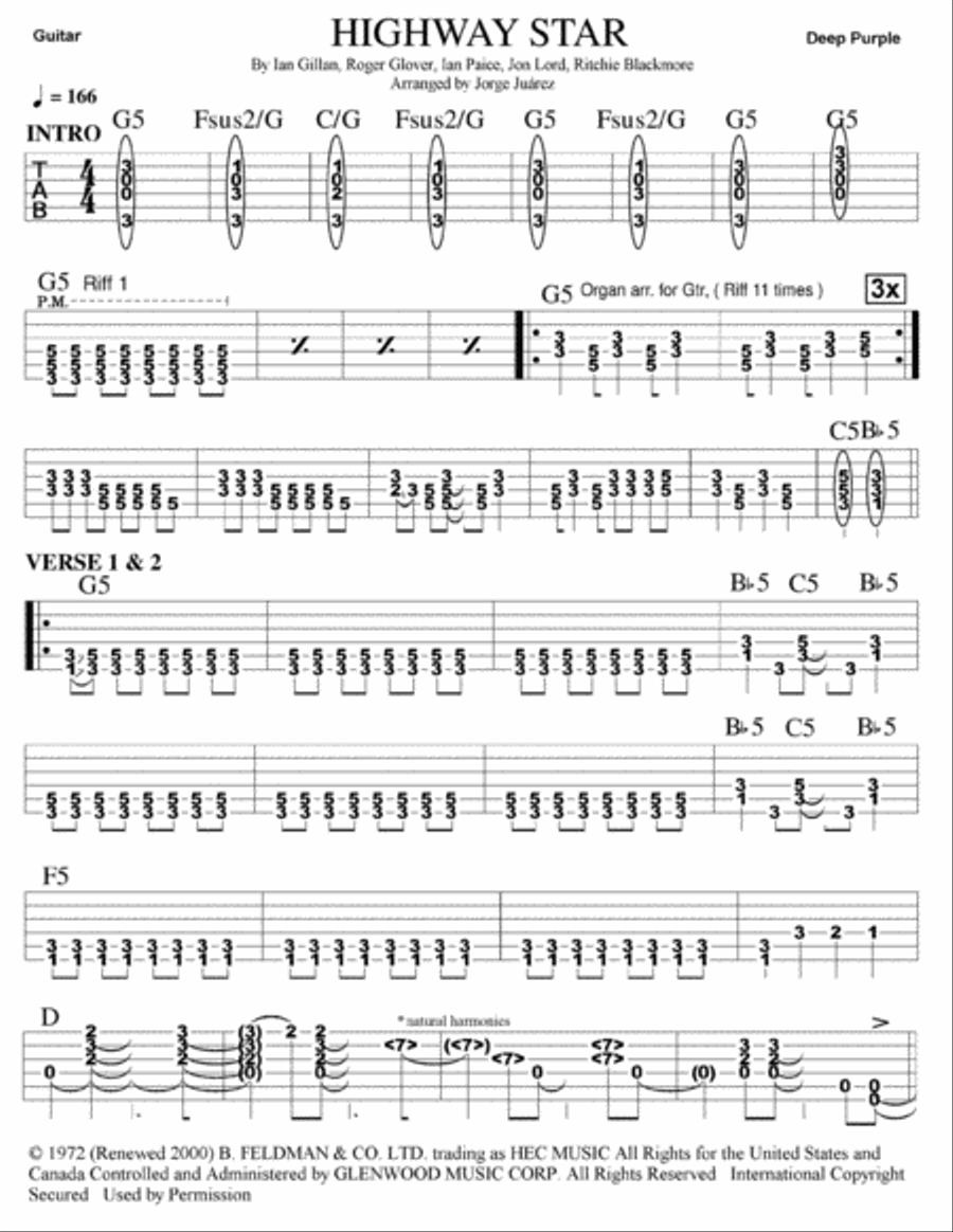Highway Star Highway Star Guitar Tablature scores gallery preview page 1