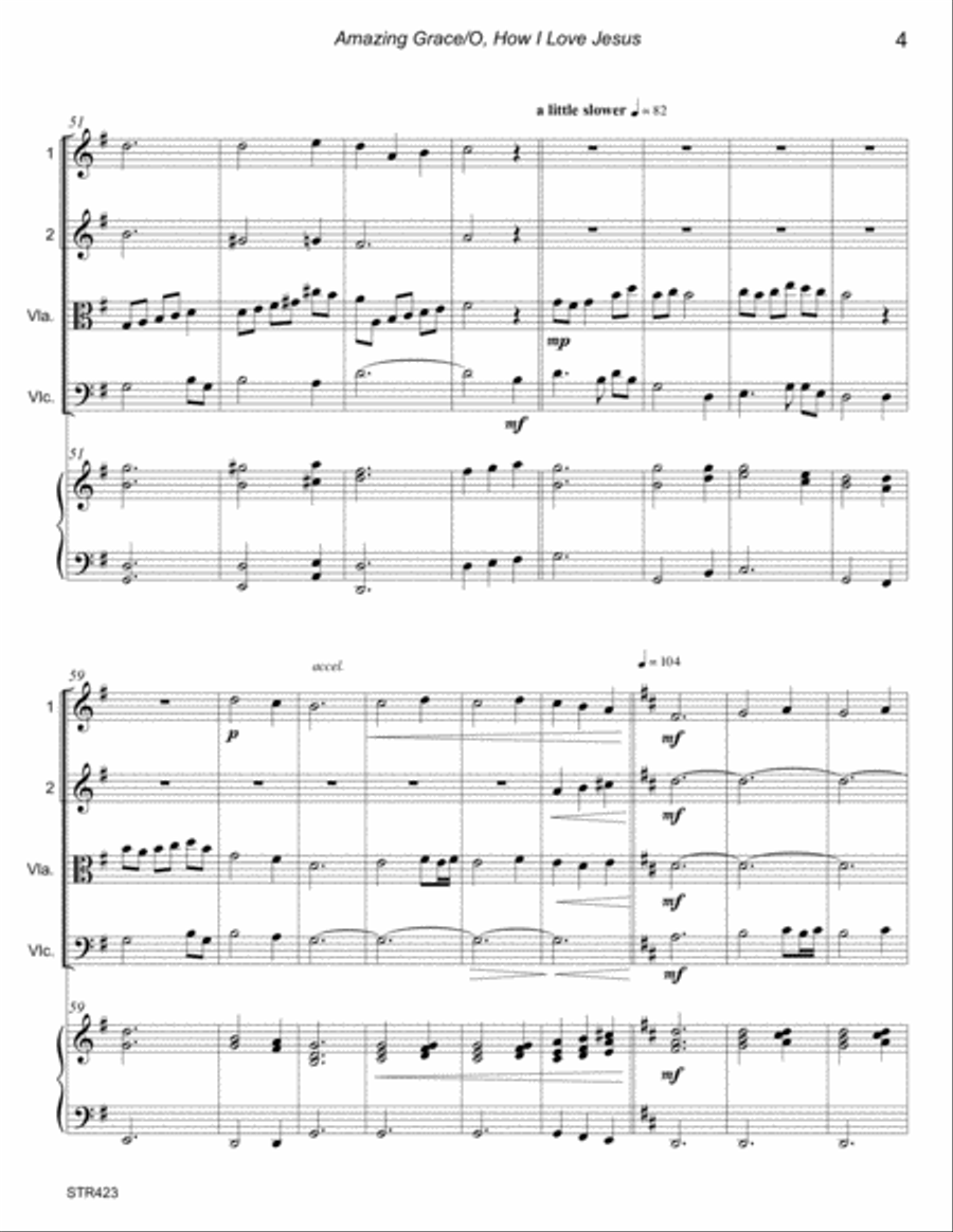 O HOW I LOVE JESUS/AMAZING GRACE - STRING QUARTET with optional Piano Piano Quintet scores gallery preview page 4