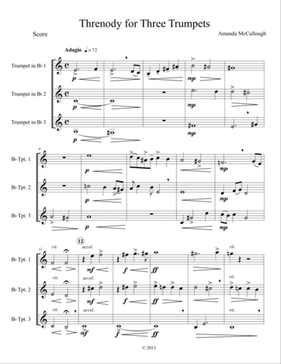 Threnody for Three Trumpets Trumpet Solo scores gallery preview page 3