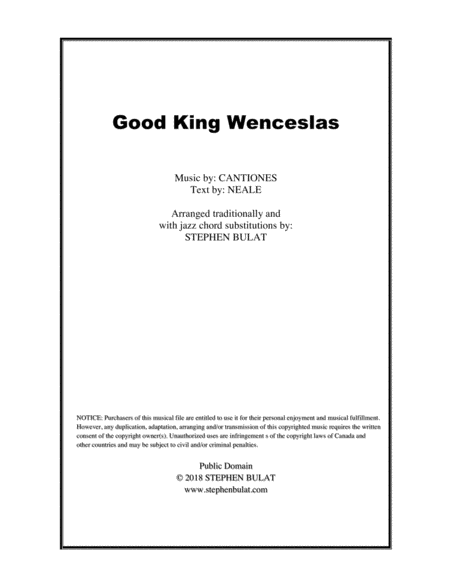 Good King Wenceslas - Lead sheet arranged in traditional and jazz style (key of D)