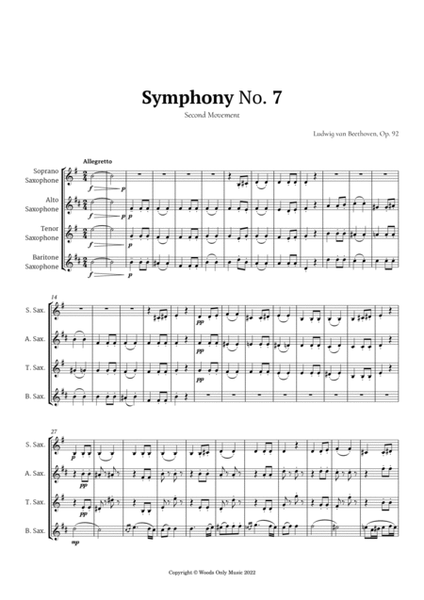 Symphony No. 7 by Beethoven for Saxophone Quartet image number null