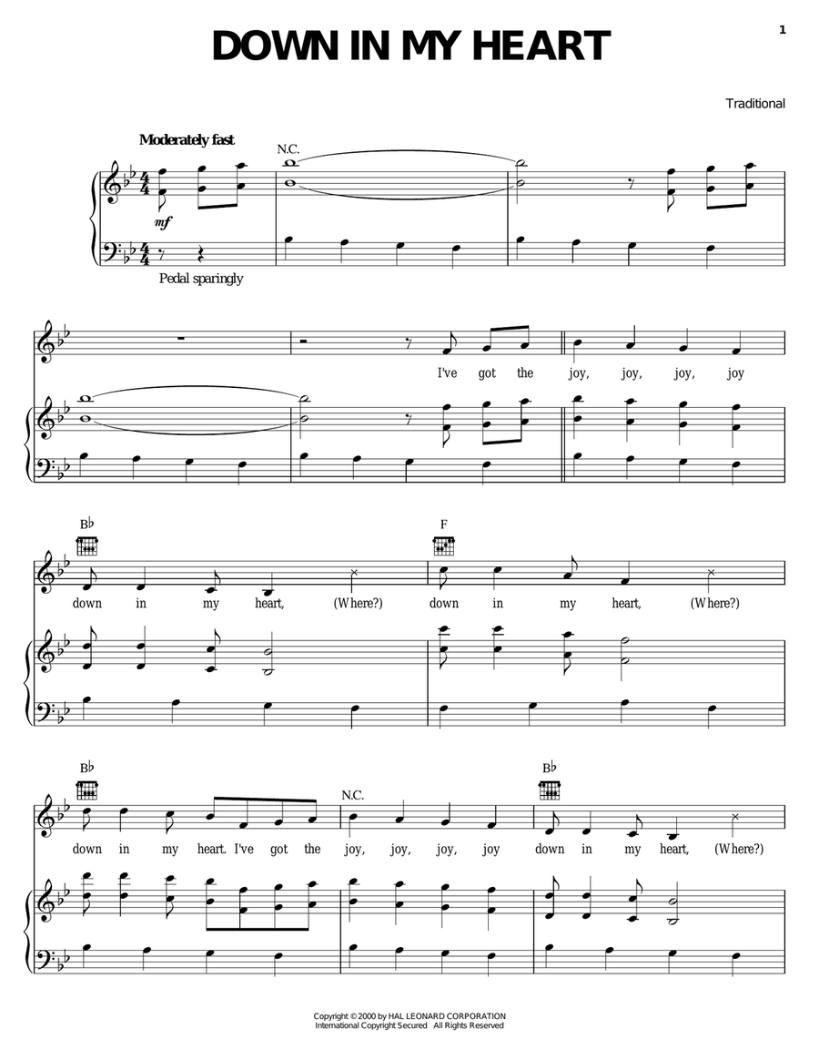 Down In My Heart Down In My Heart Piano, Vocal, Guitar scores gallery preview page 1