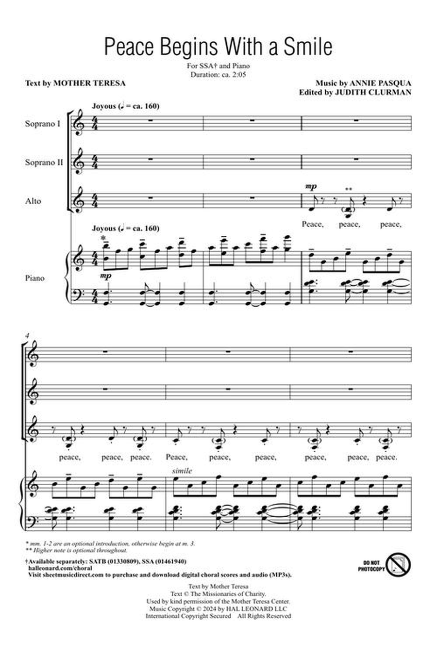 Peace Begins with a Smile SSA scores gallery preview page 4