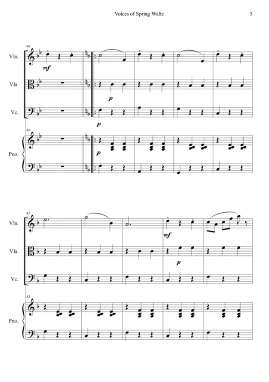 Voice of Spring Waltz Piano Quartet scores gallery preview page 5