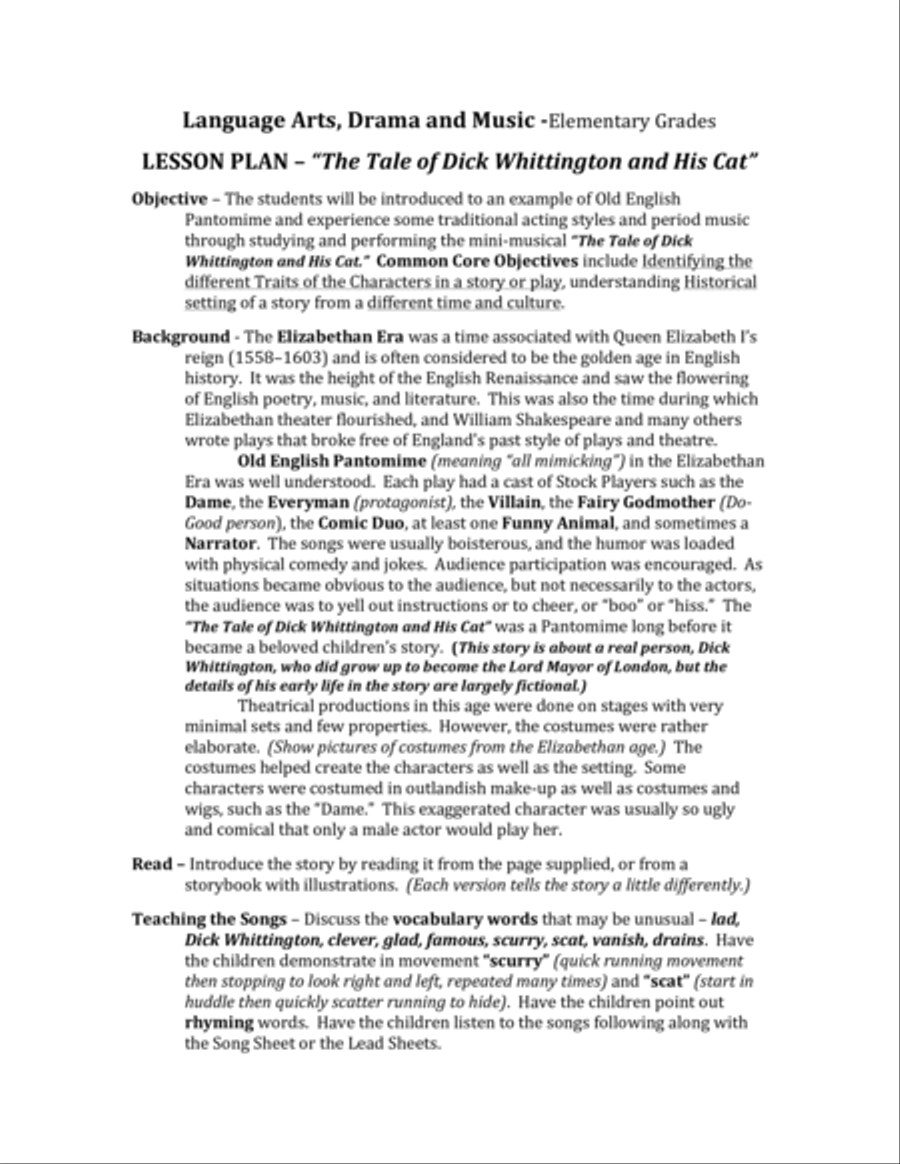 The Tale of Dick Whittington and His Cat - Lesson Plans