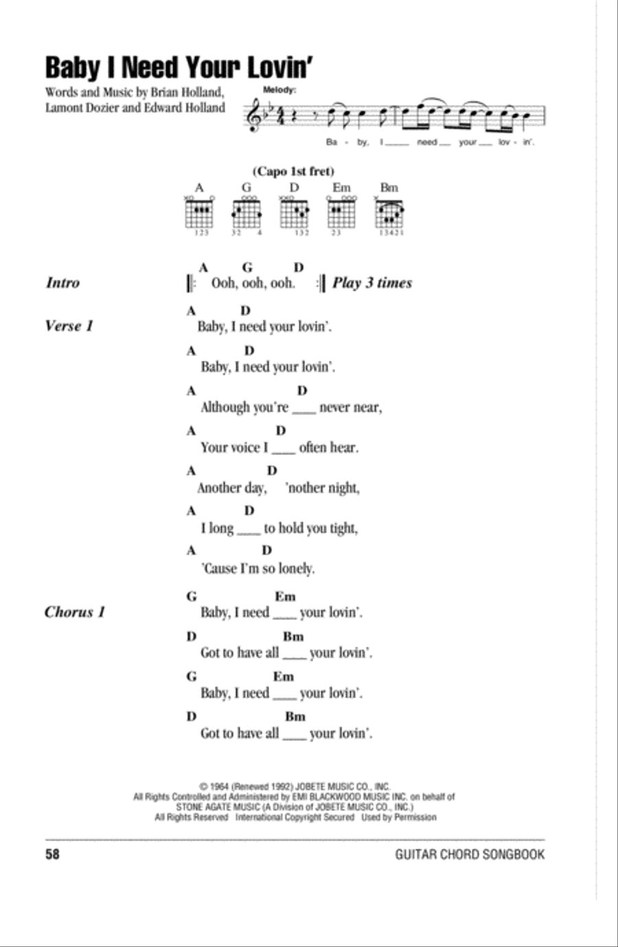 Baby I Need Your Lovin' Baby I Need Your Lovin' Acoustic Guitar scores gallery preview page 1