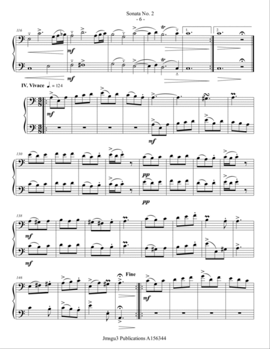Loeillet: Sonata No. 2 for Bassoon Duo Woodwind Duet scores gallery preview page 6