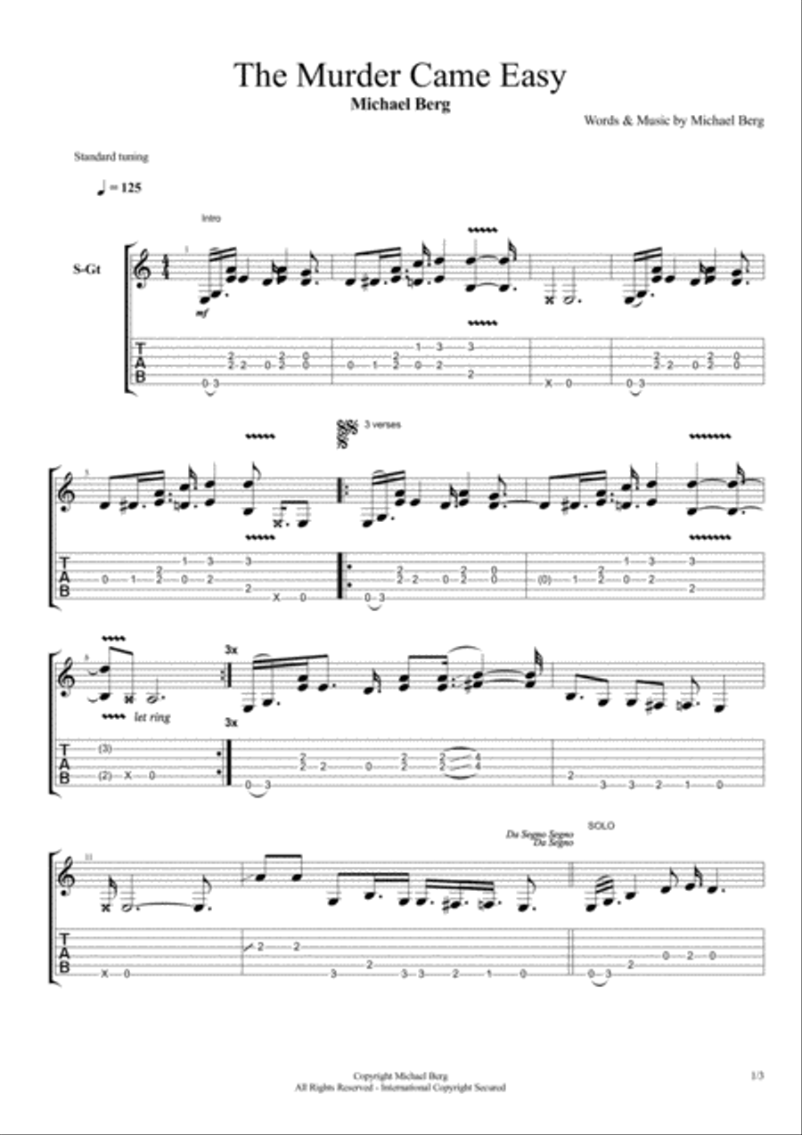 The Murder Came Easy Guitar scores gallery preview page 1