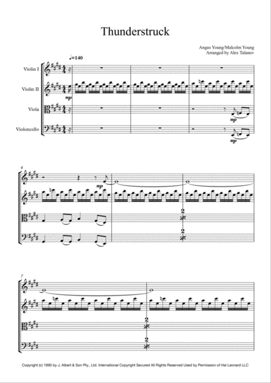 Thunderstruck String Quartet scores gallery preview page 2