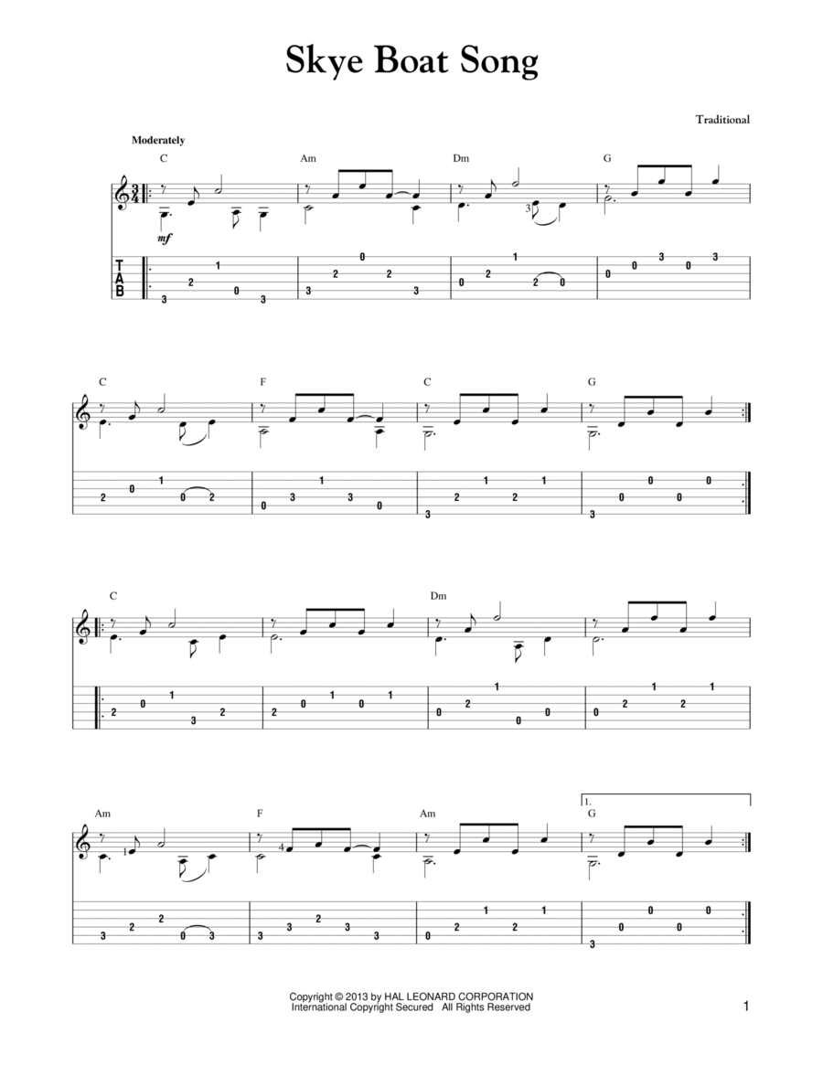 The Skye Boat Song (arr. Mark Phillips) Acoustic Guitar scores gallery preview page 1