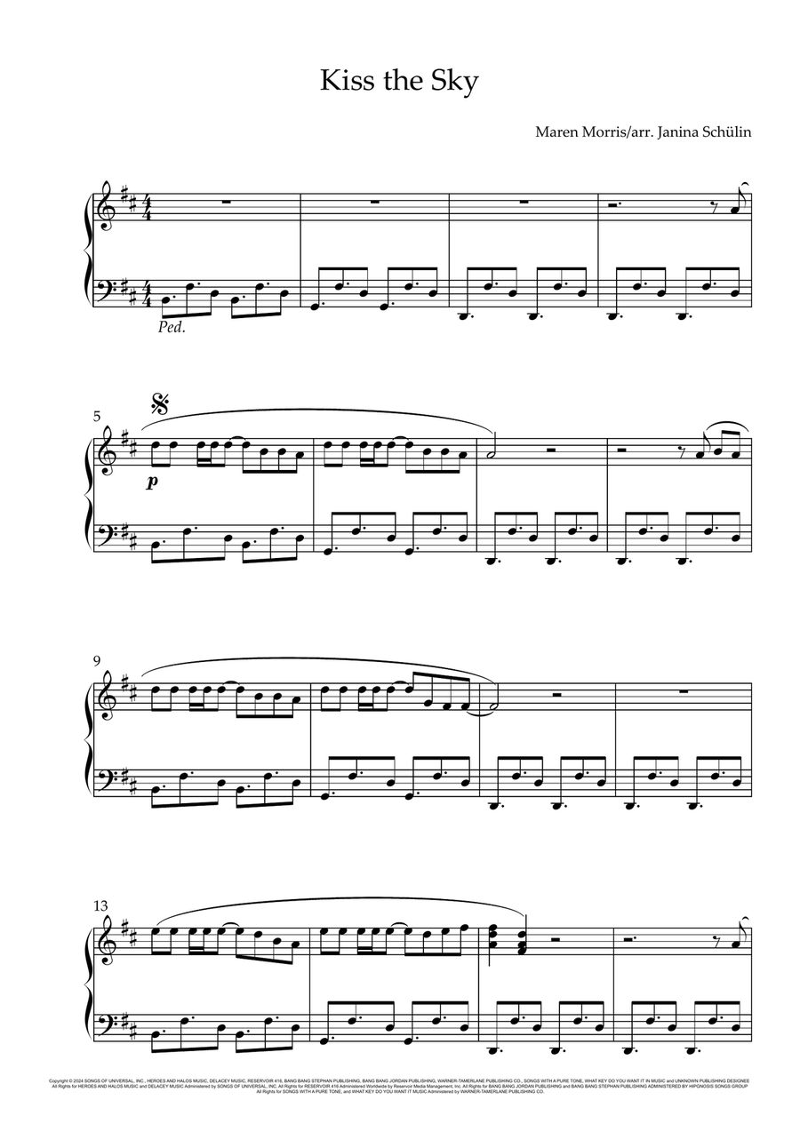 Kiss The Sky Easy Piano scores gallery preview page 1