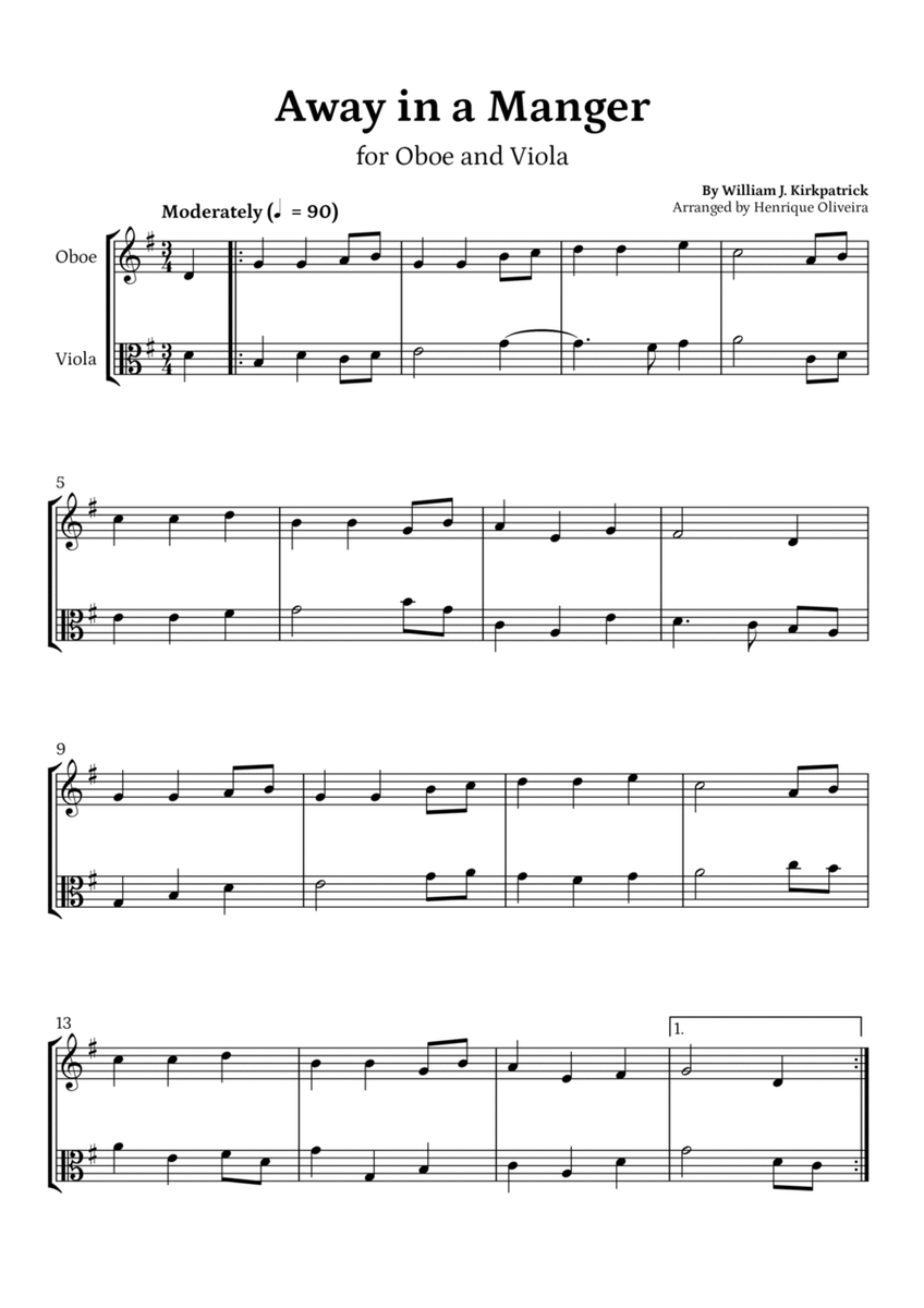 Away in a Manger (Oboe and Viola) - Beginner Level image number null