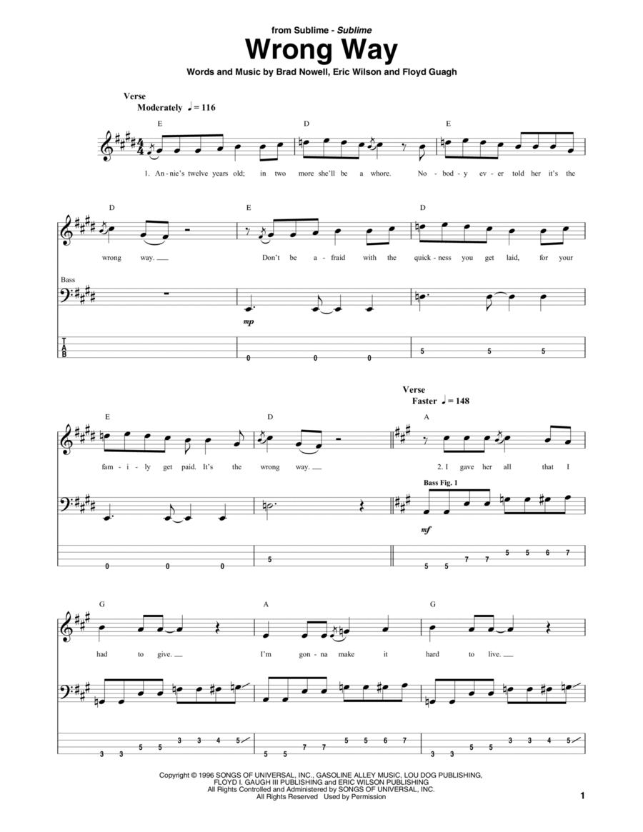 Wrong Way Guitar Tablature scores gallery preview page 1