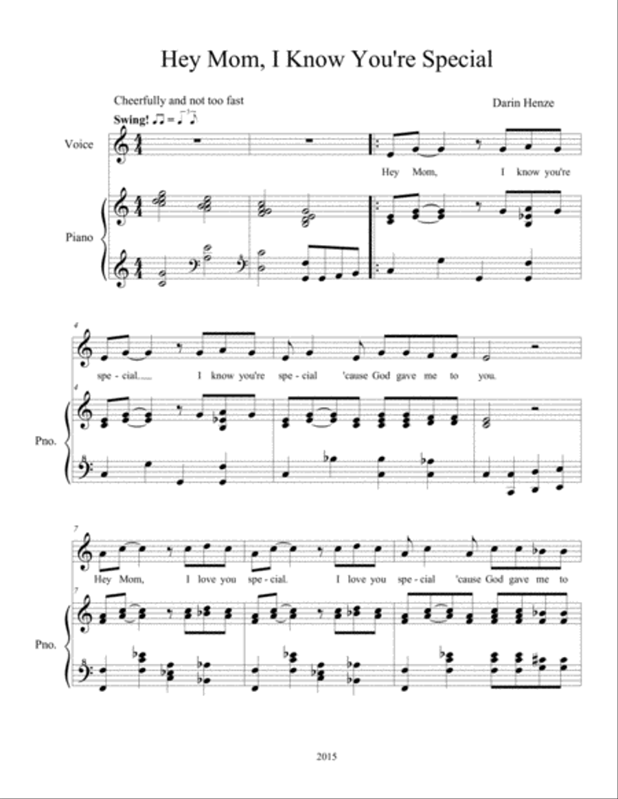 Hey Mom, I Know You're Special Unison Choir scores gallery preview page 1