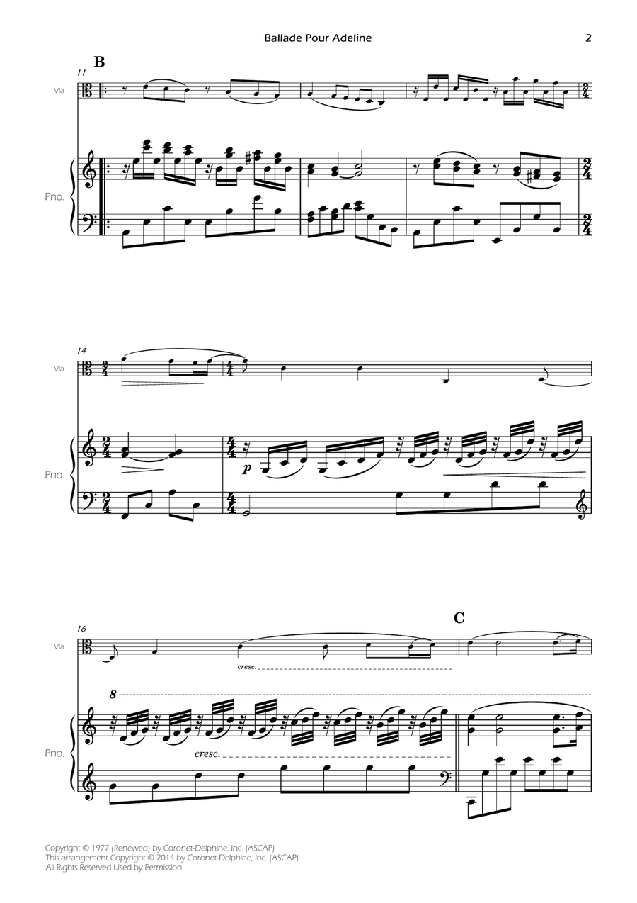 Ballade Pour Adeline Viola scores gallery preview page 4