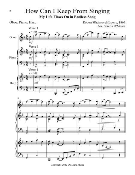 How Can I Keep From Singing, Trio for Oboe, Piano & Harp image number null