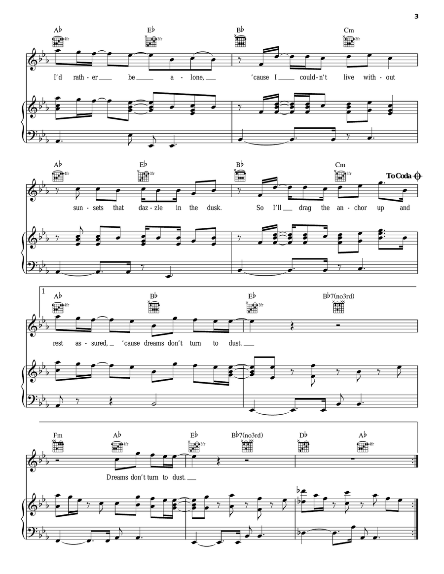 Dreams Don't Turn To Dust Piano, Vocal, Guitar scores gallery preview page 3