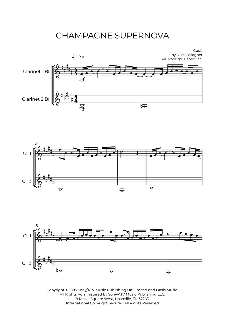 Champagne Supernova Clarinet Duet scores gallery preview page 2