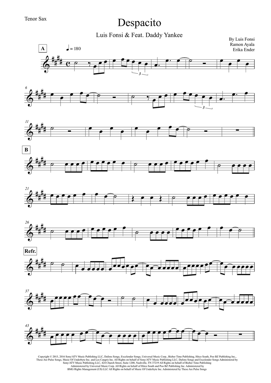 Despacito Tenor Saxophone scores gallery preview page 1