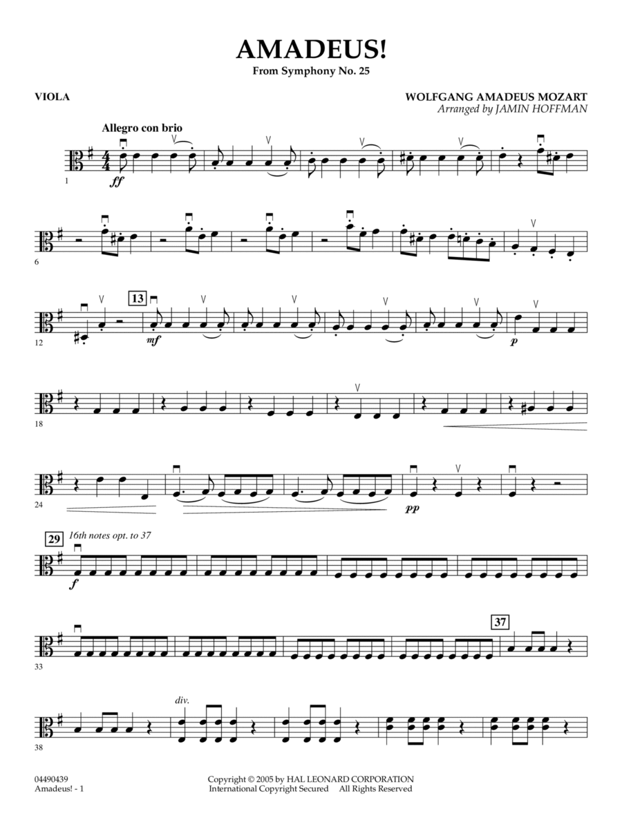 Amadeus! (arr. Jamin Hoffmann) - Viola String Orchestra scores gallery preview page 1