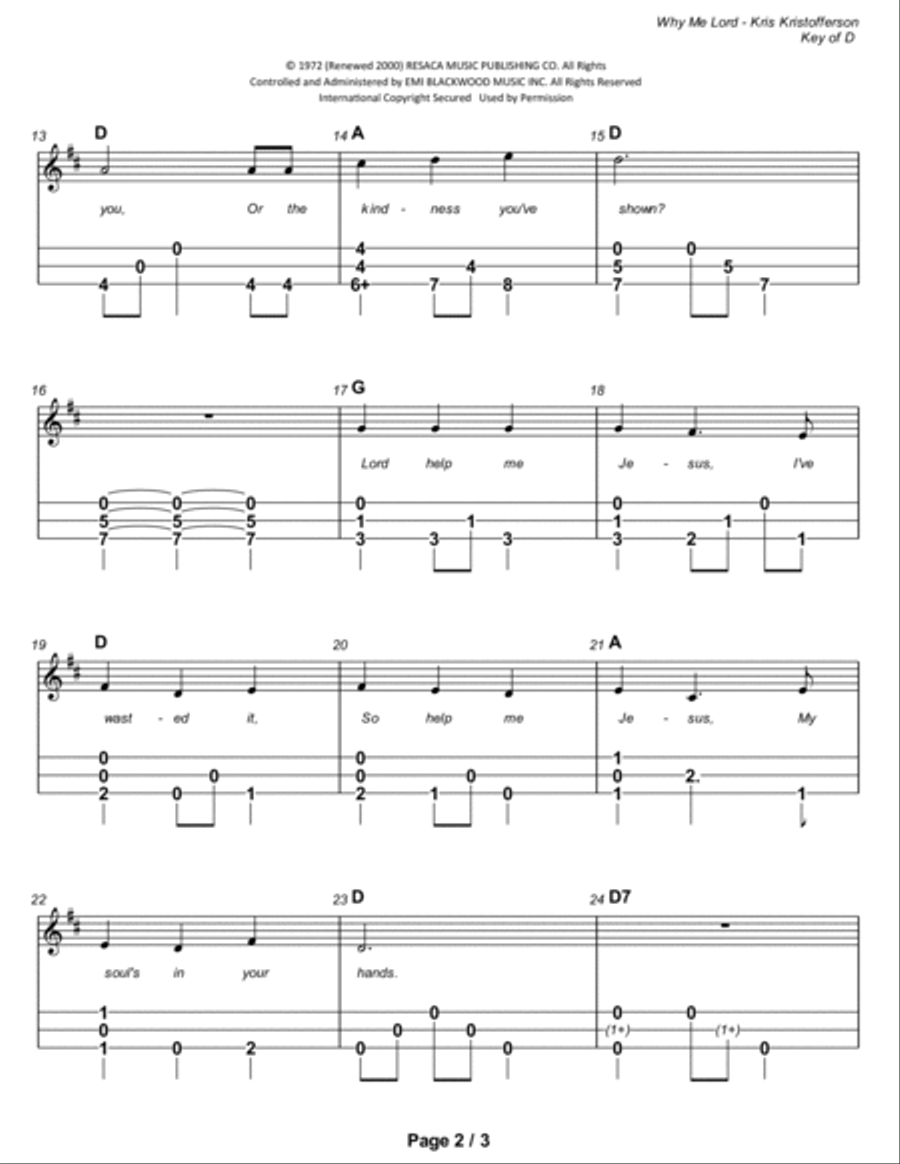 Why Me? (why Me, Lord?) Dulcimer scores gallery preview page 3