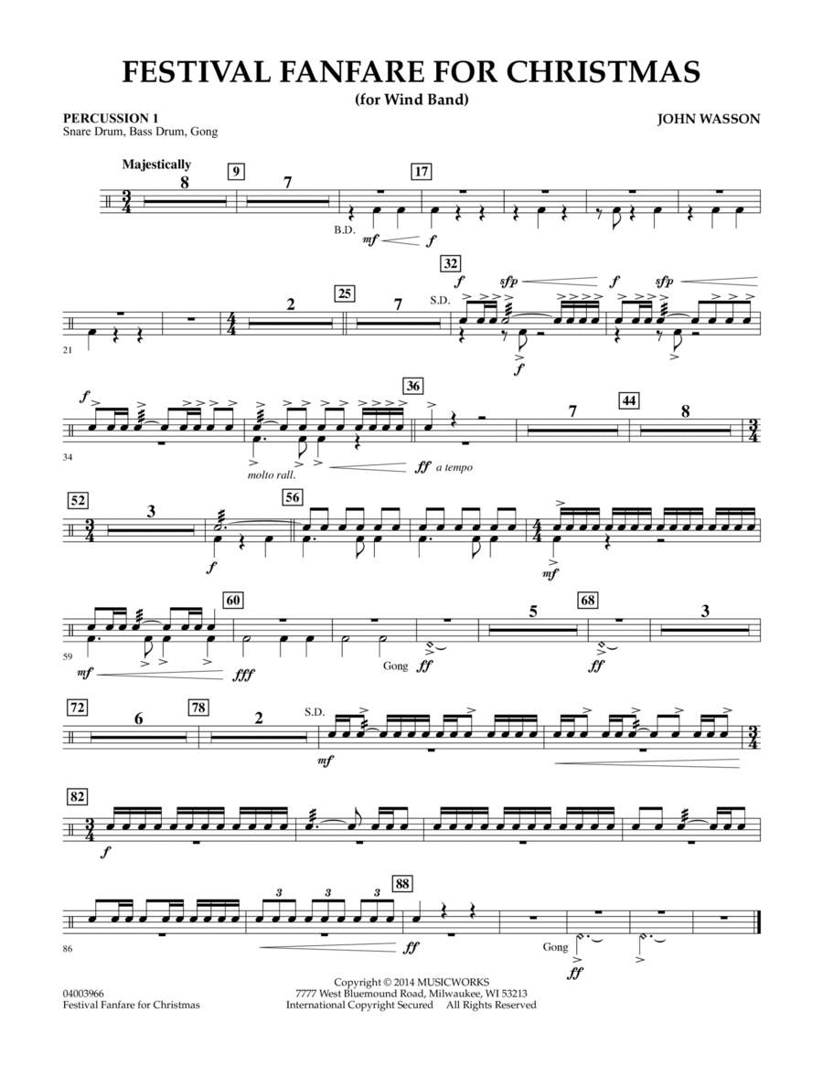 Festival Fanfare for Christmas (for Wind Band) - Percussion 1 Concert Band scores gallery preview page 1