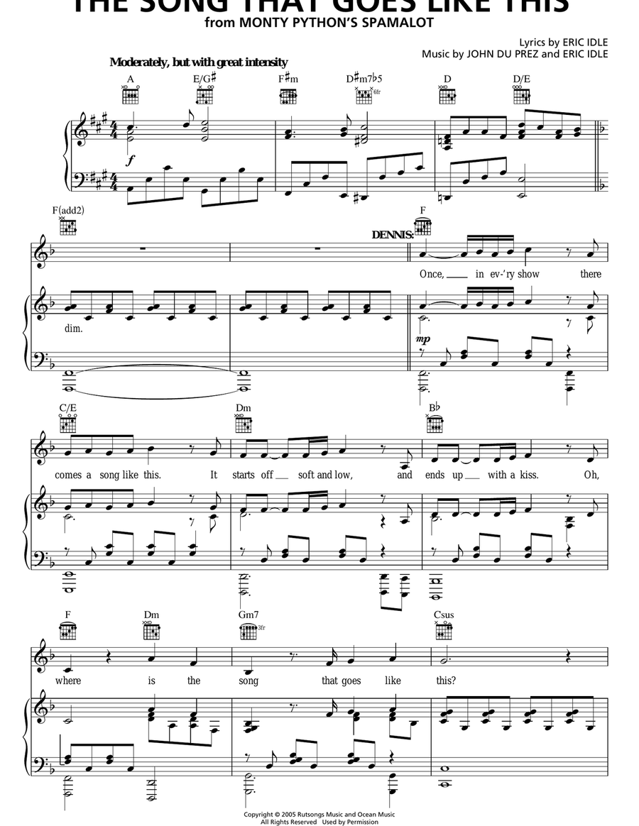 The Song That Goes Like This (from Monty Python's Spamalot) Guitar scores gallery preview page 1