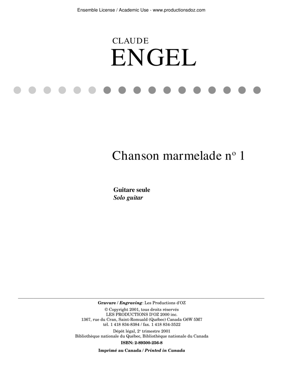 Chanson marmelade no 1 Chanson marmelade no 1 Classical Guitar scores gallery preview page 1