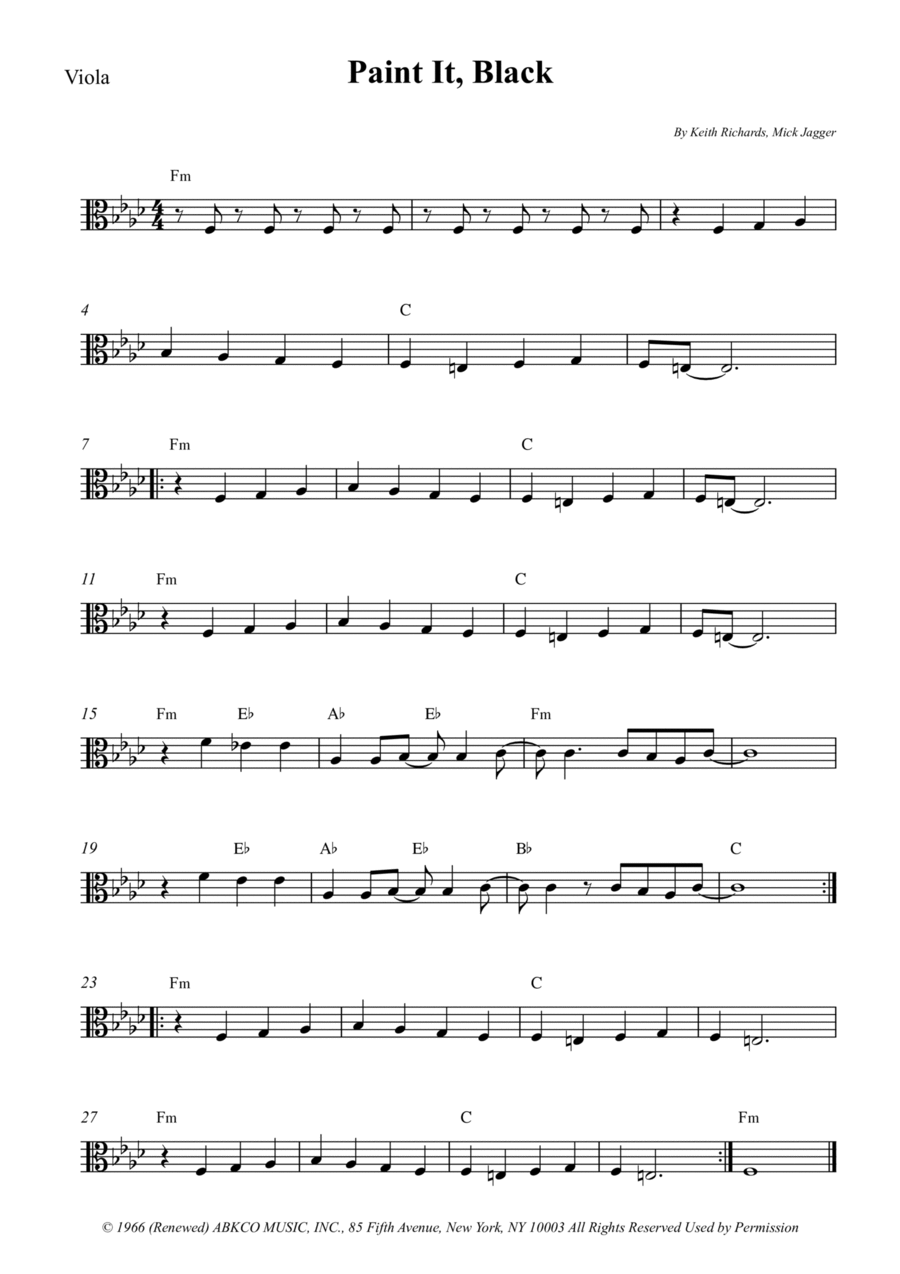 Paint It, Black Viola Solo scores gallery preview page 1