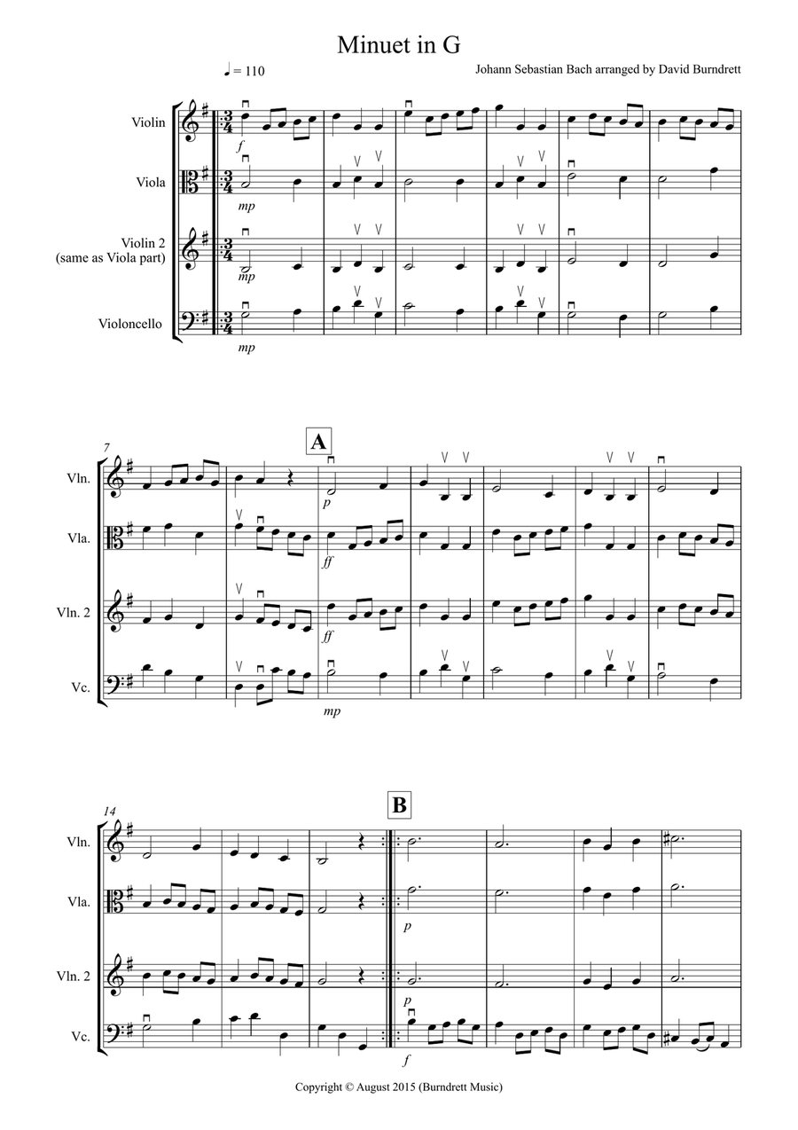 Minuet in G by Bach for String Trio String Trio scores gallery preview page 1