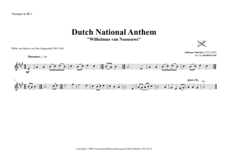 Dutch National Anthem ("Het Wilhelmus" - "Wilhelmus van Nassouwe") for Brass Quintet image number null