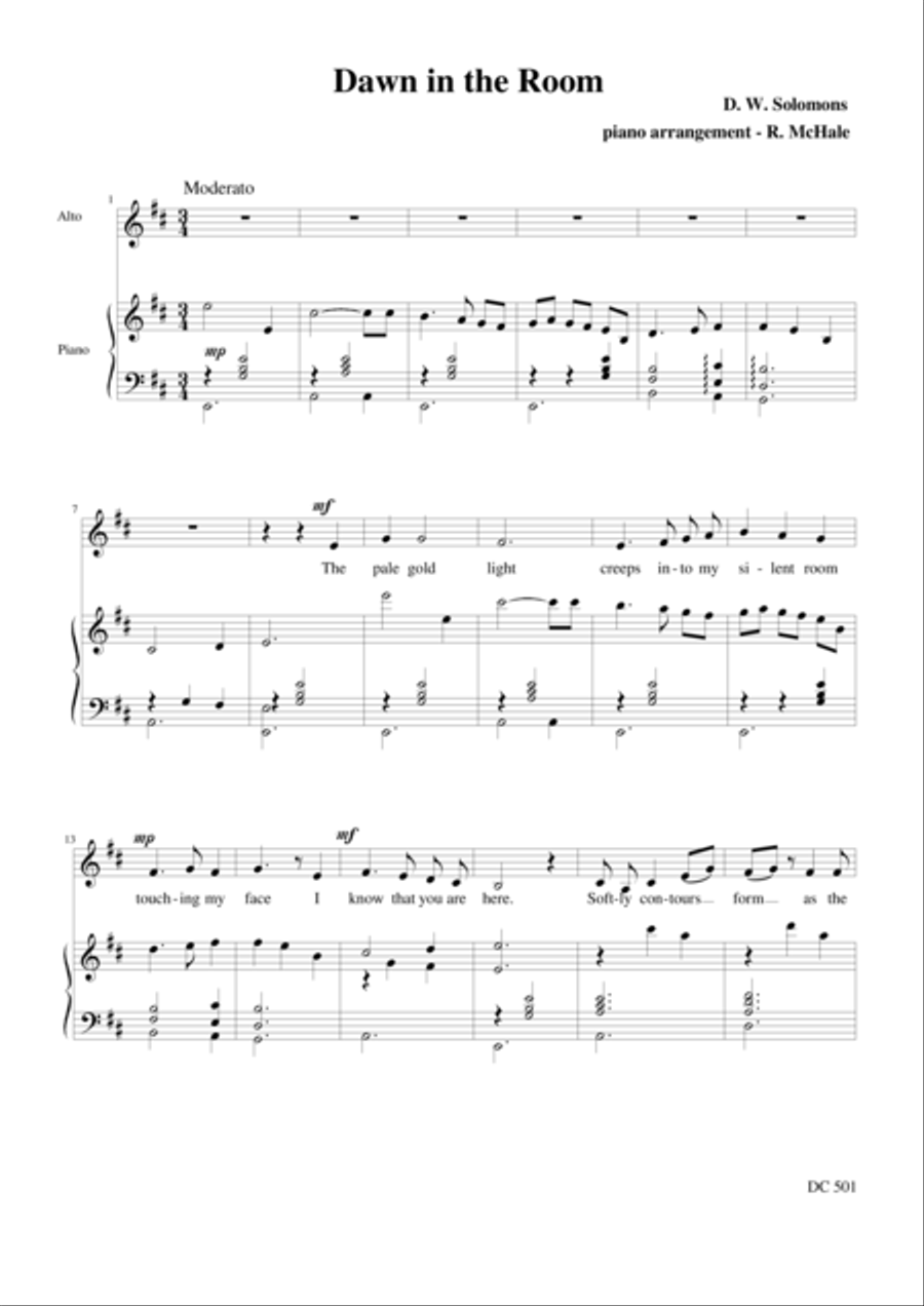 Dawn in the Room (Alto and Piano) Piano, Vocal, Guitar scores gallery preview page 1