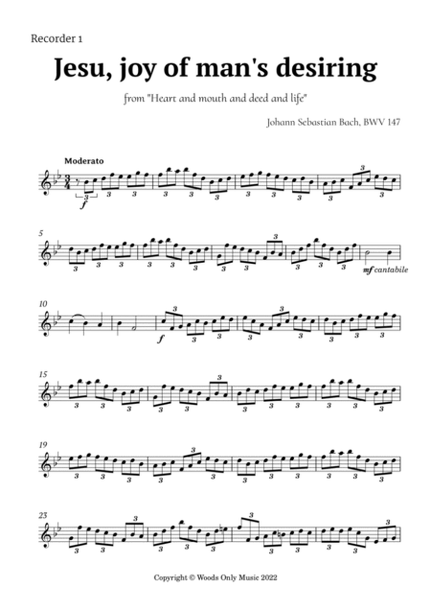 Jesu, joy of man's desiring by Bach for Recorder Quartet image number null