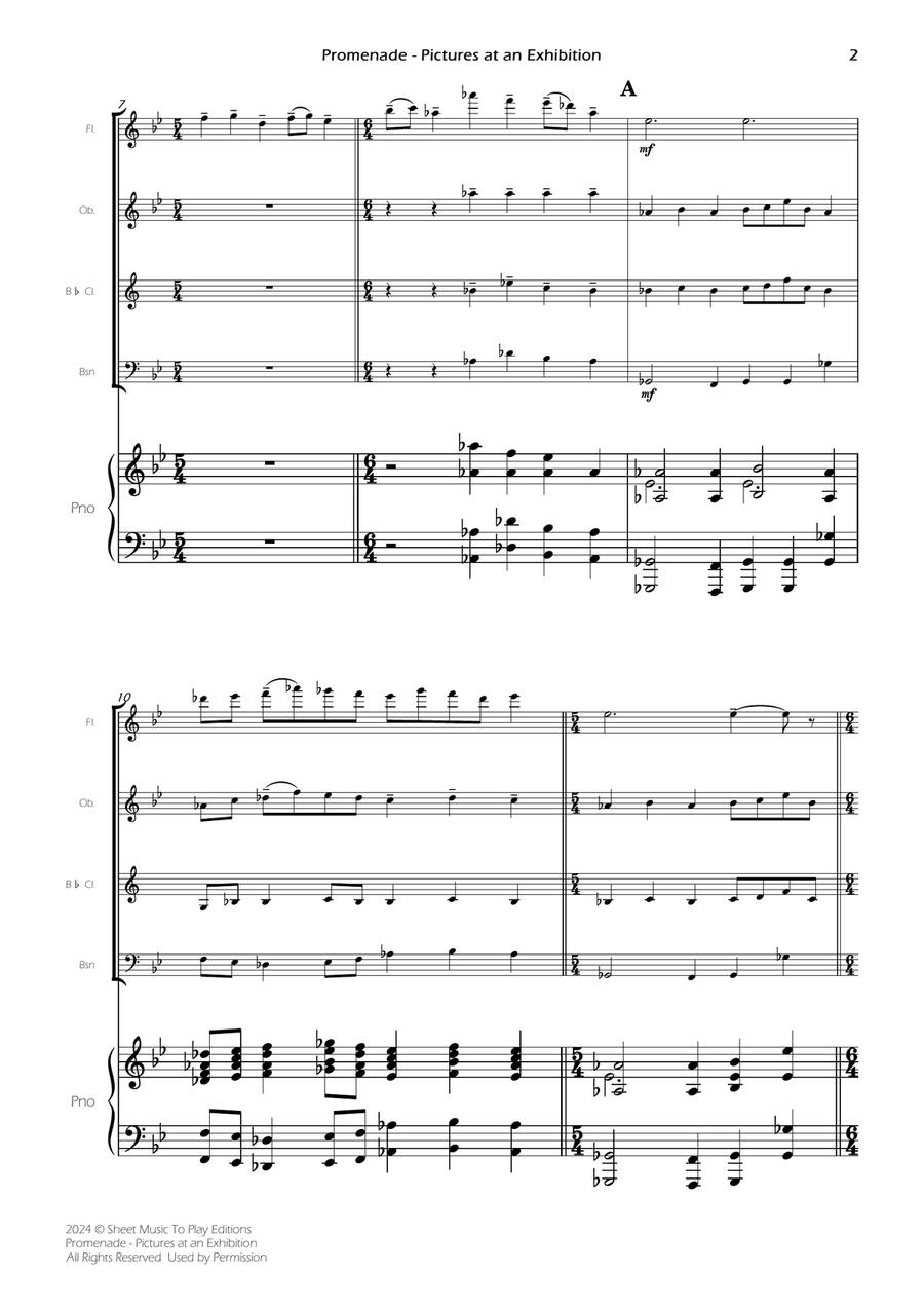 Pictures at an Exhibition - Promenade - Woodwind Quartet and Piano (Full Score) - Score Only Woodwind Quartet scores gallery preview page 2