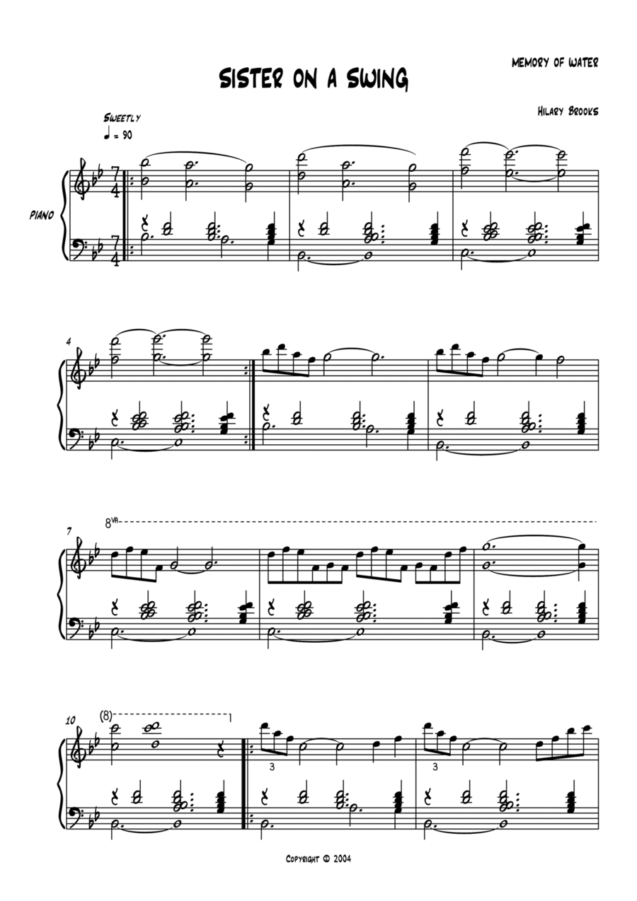 Sister on a Swing - piano solo - nostalgic Piano Solo scores gallery preview page 1