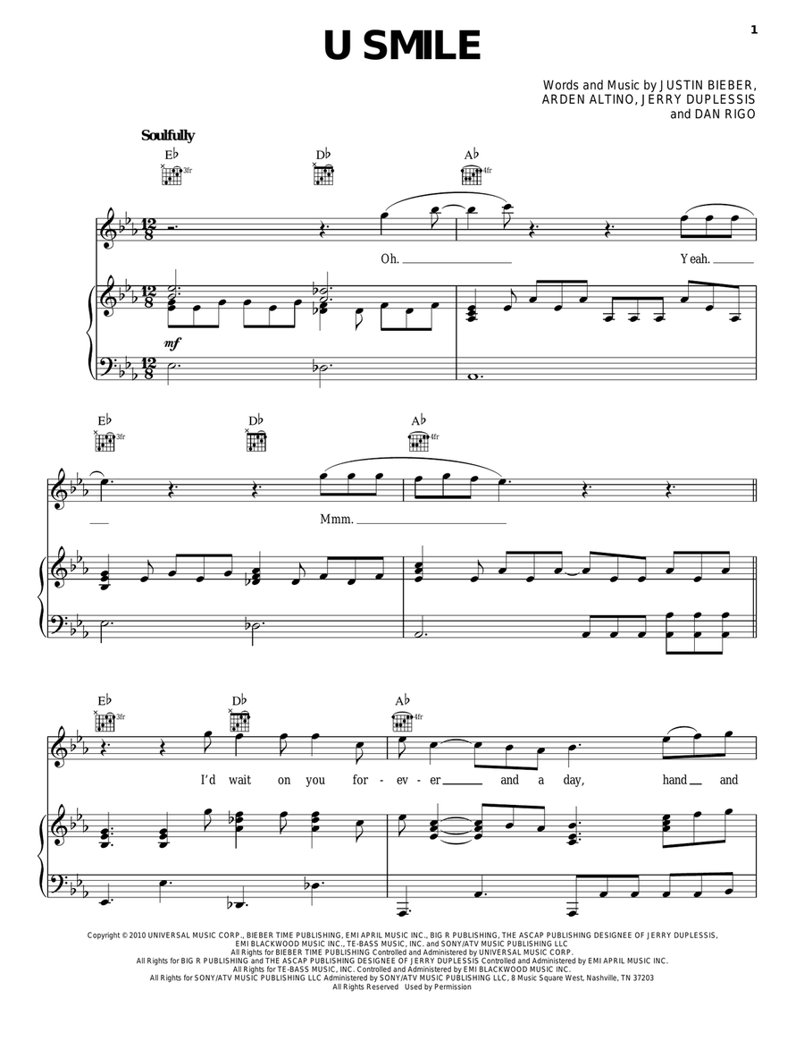 U Smile U Smile Piano, Vocal, Guitar scores gallery preview page 1