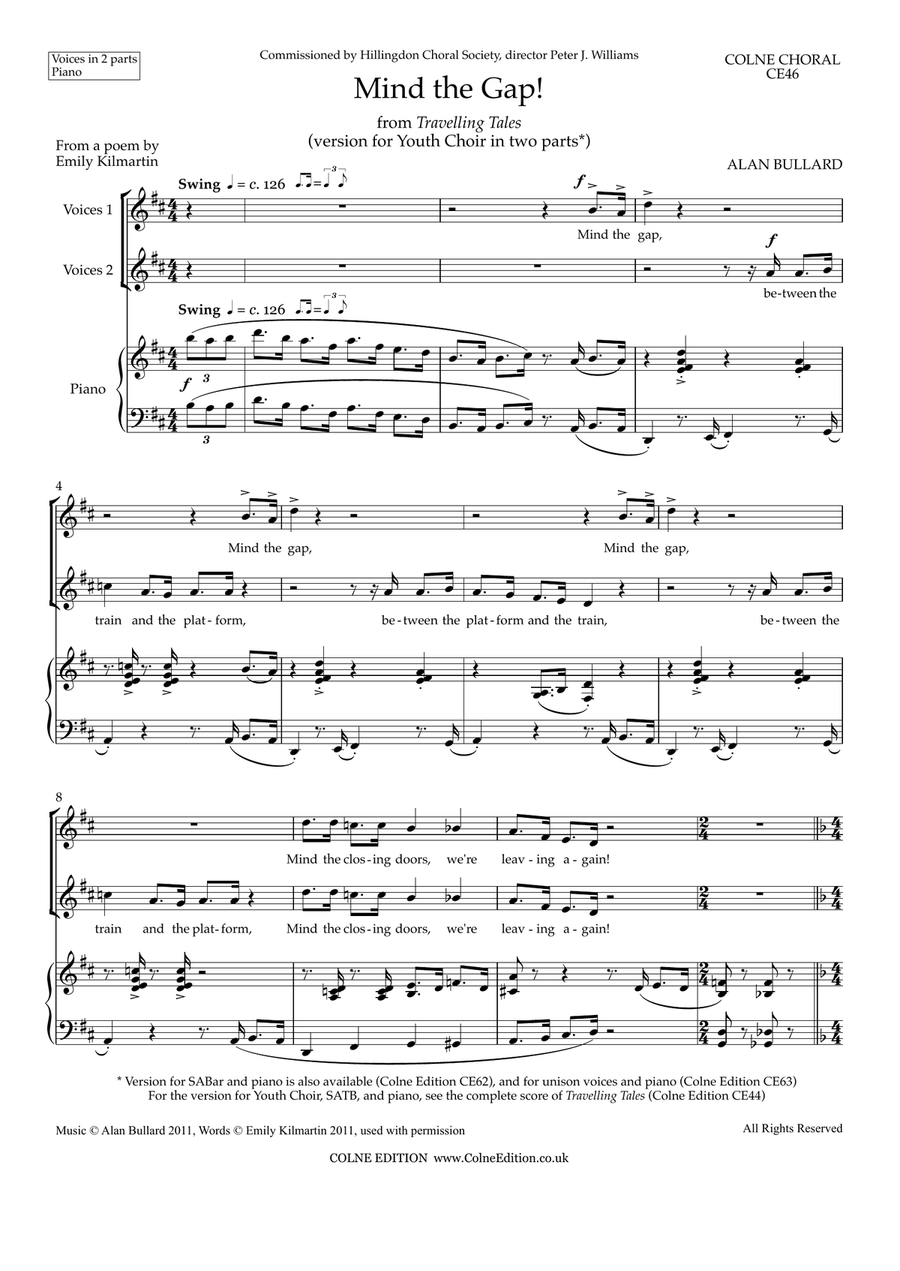 Mind the Gap! (two-part equal voices and piano) 2-Part scores gallery preview page 1