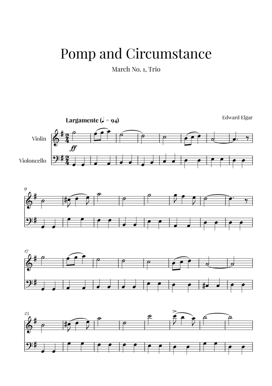 Edward Elgar - Pomp and Circumstance (for Violin and Cello) String Duet scores gallery preview page 1